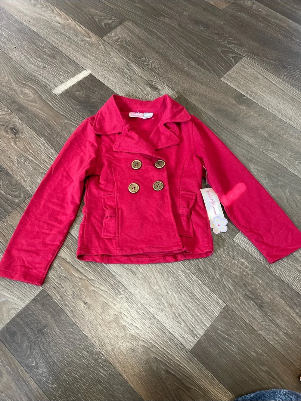 Girls' Red Double-Breasted Peacoat Jacket - Pink Platinum